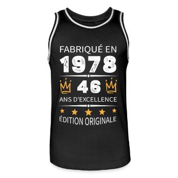 Made in 1978 Born in 1978 46 Years Anniversary - Men's Basketball Jersey - black/white - Front - AI Model Male 185 dark (185cm)