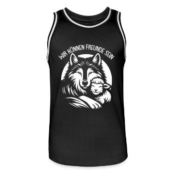 Wolf und Lamm wir können alle Freunde sein - Männer Basketball-Trikot - Schwarz/Weiß - Vorne - AI Model Male 185 dark (185cm)