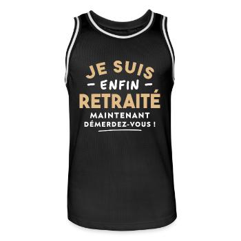 Je suis enfin retraité maintenant, Futur retraité - Maillot de basket Homme - noir/blanc - Devant - AI Model Male 185 dark (185cm)
