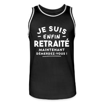 Je suis enfin retraité maintenant, Futur retraité - Maillot de basket Homme - noir/blanc - Devant - AI Model Male 185 dark (185cm)