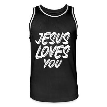 Jesus Loves You - Men's Basketball Jersey - black/white - Front - AI Model Male 185 dark (185cm)