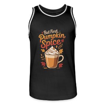 Aber zuerst Pumpkin Spice Latte - Männer Basketball-Trikot - Schwarz/Weiß - Vorne - AI Model Male 185 dark (185cm)