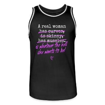 A Real Woman Is Whatever She Wants To Be Feminist - Maillot de basket Homme - noir/blanc - Devant - AI Model Male 185 dark (185cm)