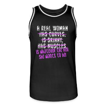 A Real Woman Is Whatever She Wants To Be Feminist - Maillot de basket Homme - noir/blanc - Devant - AI Model Male 185 dark (185cm)