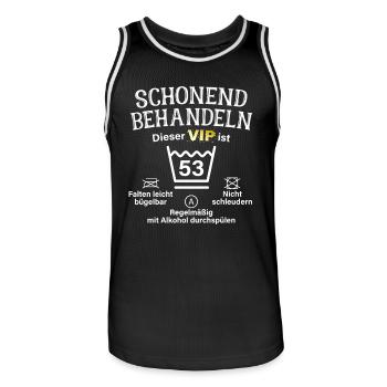 53. Geburtstag Schonend Behandeln 53 VIP ist 53 - Männer Basketball-Trikot - Schwarz/Weiß - Vorne - AI Model Male 185 dark (185cm)