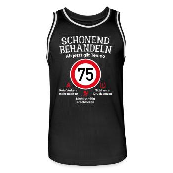 75. Geburtstag Schonend Behandeln 75 Tempolimit 75 - Männer Basketball-Trikot - Schwarz/Weiß - Vorne - AI Model Male 185 dark (185cm)