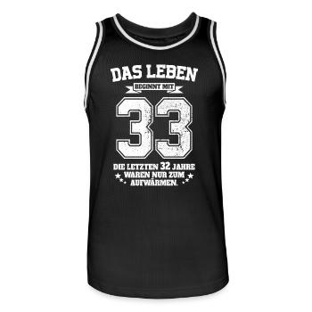 33. Geburtstag Geschenk Das Leben Beginnt Mit 33 - Männer Basketball-Trikot - Schwarz/Weiß - Vorne - AI Model Male 185 dark (185cm)