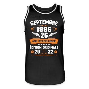 Septembre 1996 Idée cadeau d'anniversaire 26 ans - Maillot de basket Homme - noir/blanc - Devant - AI Model Male 185 dark (185cm)