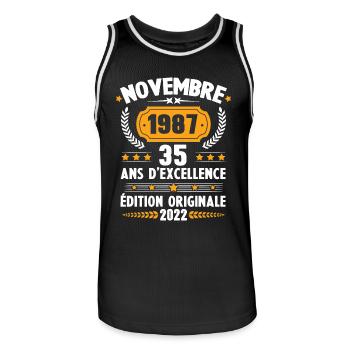 Cadeau D'anniversaire Rétro 35 Ans Novembre 1987 - Maillot de basket Homme - noir/blanc - Devant - AI Model Male 185 dark (185cm)
