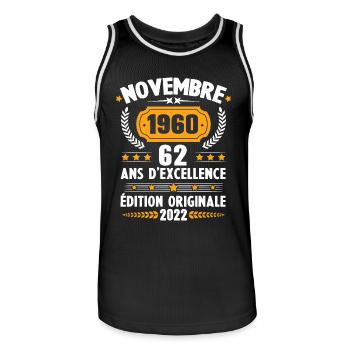 Cadeau D'anniversaire Rétro 62 Ans Novembre 1960 - Maillot de basket Homme - noir/blanc - Devant - AI Model Male 185 dark (185cm)