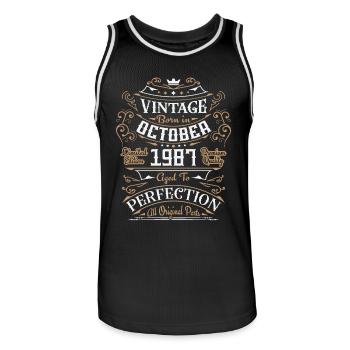 Vintage October 1987 / Retro Birthday Gift - Men's Basketball Jersey - black/white - Front - AI Model Male 185 dark (185cm)