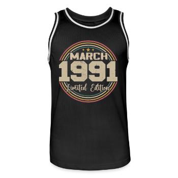 Tolles Geschenk zum Geburtstag 1991 seit März 1991 - Männer Basketball-Trikot - Schwarz/Weiß - Vorne - AI Model Male 185 dark (185cm)