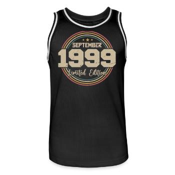 Geburtstagsgeschenk September 1999 - Männer Basketball-Trikot - Schwarz/Weiß - Vorne - AI Model Male 185 dark (185cm)
