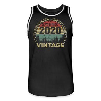 Septembre 2020 Vintage Cadeau D'anniversaire 2020 - Maillot de basket Homme - noir/blanc - Devant - AI Model Male 185 dark (185cm)