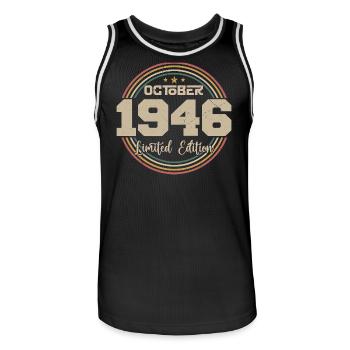 Born October 1946 Retro Birthday October 1946 - Men's Basketball Jersey - black/white - Front - AI Model Male 185 dark (185cm)