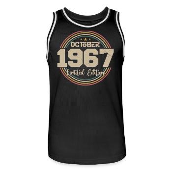 Né en octobre 1967 Retro Anniversaire Octobre 1967 - Maillot de basket Homme - noir/blanc - Devant - AI Model Male 185 dark (185cm)