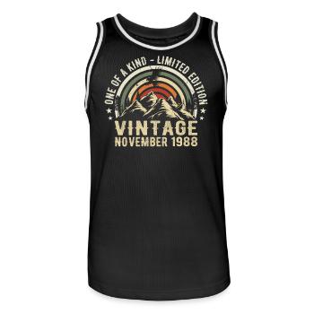 Anniversaire novembre 1988 - Cadeau Novembre 1988 - Maillot de basket Homme - noir/blanc - Devant - AI Model Male 185 dark (185cm)