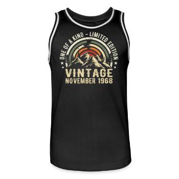 Anniversaire novembre 1968 - Cadeau Novembre 1968 - Maillot de basket Homme - noir/blanc - Devant - AI Model Male 185 dark (185cm)