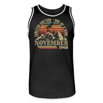 Born in November 1968 - Birthday November 1968 - Men's Basketball Jersey - black/white - Front - AI Model Male 185 dark (185cm)