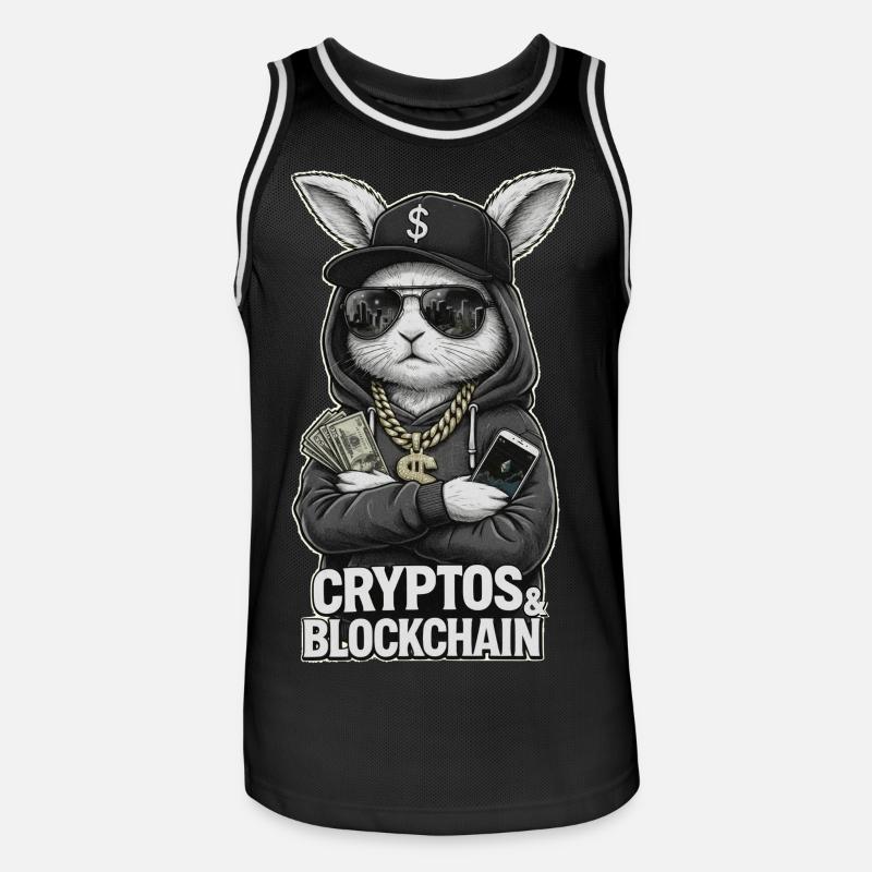 CryptoRabbit: Maglietta Blockchain Hustle - Maglia da basket per uomo - nero/bianco