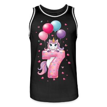 7 Years Girl Cute Unicorn 7th Birthday - Men's Basketball Jersey - black/white - Front - AI Model Male 185 dark (185cm)