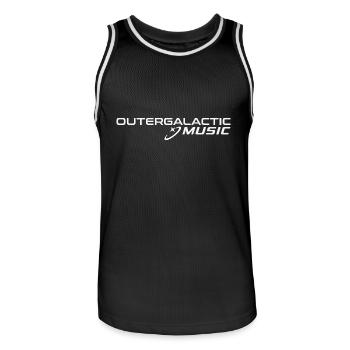 Outergalactic Music logo white - Men's Basketball Jersey - black/white - Front - AI Model Male 185 dark (185cm)