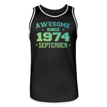 September 1974 Geburtstagsgeschenk September 1974 - Männer Basketball-Trikot - Schwarz/Weiß - Vorne - AI Model Male 185 dark (185cm)