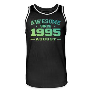 1995 August Year Birth Birthday August 1995 - Men's Basketball Jersey - black/white - Front - AI Model Male 185 dark (185cm)