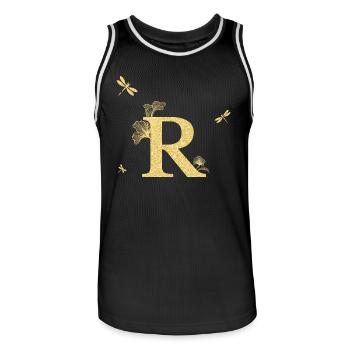 Buchstabe r Goldene Glitzer Libelle - Geschenkidee - Männer Basketball-Trikot - Schwarz/Weiß - Vorne - AI Model Male 185 dark (185cm)