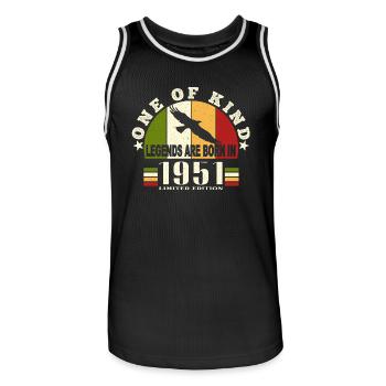 Legend Born 1951 Birthday 73 Years - Men's Basketball Jersey - black/white - Front - AI Model Male 185 dark (185cm)