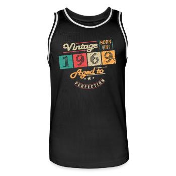 Original 1969 Jahrgang - 1969 Geburtstagsgeschenk - Männer Basketball-Trikot - Schwarz/Weiß - Vorne - AI Model Male 185 dark (185cm)