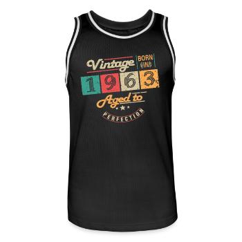 Original 1963 Vintage - 1963 Birthday Gift - Men's Basketball Jersey - black/white - Front - AI Model Male 185 dark (185cm)