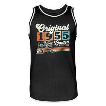 70. Geburtstag 70 Jahre Jahrgang 1955 Mann Frau - Männer Basketball-Trikot - Schwarz/Weiß - Vorne - AI Model Male 185 dark (185cm)