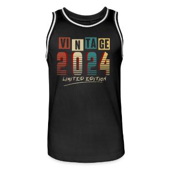 Jahrgang 2024: Limitierte Auflage - 1. Jubiläum. - Männer Basketball-Trikot - Schwarz/Weiß - Vorne - AI Model Male 185 dark (185cm)