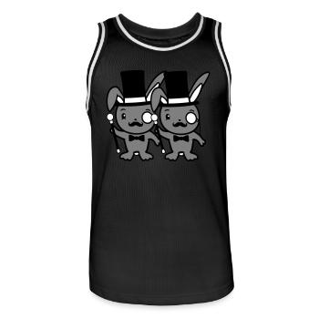 2 Hasen Herr Gentleman Zylinder Hut Monokel Brille - Männer Basketball-Trikot - Schwarz/Weiß - Vorne - AI Model Male 185 dark (185cm)