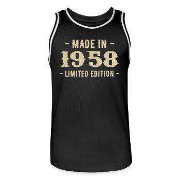 Jahrgang 1958 Geschenk in limitierter Auflage 1958 - Männer Basketball-Trikot - Schwarz/Weiß - Vorne - AI Model Male 185 dark (185cm)