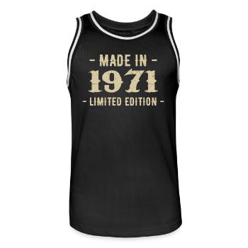 Vintage 1971 Limited Edition Gift 1971 - Men's Basketball Jersey - black/white - Front - AI Model Male 185 dark (185cm)
