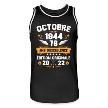 Octobre 1944 Idée Cadeau D'anniversaire 78 Ans - Maillot de basket Homme - noir/blanc - Devant - AI Model Male 185 dark (185cm)