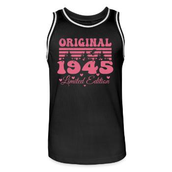 Cadeau 79e Anniversaire 1945 Femme | Né en 1945 - Maillot de basket Homme - noir/blanc - Devant - AI Model Male 185 dark (185cm)