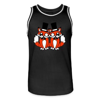 2 Foxes Friends Top Hat Men's Monocle Glasses - Men's Basketball Jersey - black/white - Front - AI Model Male 185 dark (185cm)