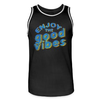 Good Vibes (lettering) 02 - Men's Basketball Jersey - black/white - Front - AI Model Male 185 dark (185cm)