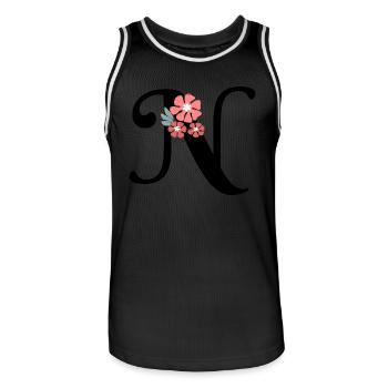 Lettre n fleurs minimalistes - Maillot de basket Homme - noir/blanc - Devant - AI Model Male 185 dark (185cm)