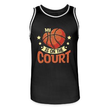 My heart is on the basketball court - Men's Basketball Jersey - black/white - Front - AI Model Male 185 dark (185cm)