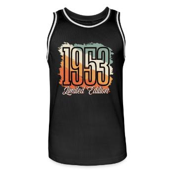 1953 Year of birth Birthday Year of construction Vintage Retro - Men's Basketball Jersey - black/white - Front - AI Model Male 185 dark (185cm)