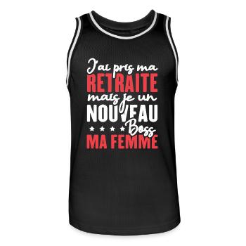 J ai pris ma retraite mais je un nouveau boss - Maillot de basket Homme - noir/blanc - Devant - AI Model Male 185 dark (185cm)