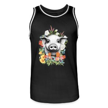 Pig Flowers - Men's Basketball Jersey - black/white - Front - AI Model Male 185 dark (185cm)