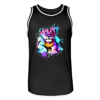 Lion coloré - Maillot de basket Homme - noir/blanc - Devant - AI Model Male 185 dark (185cm)