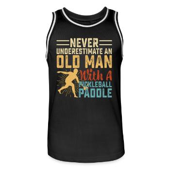 Pickleball - Männer Basketball-Trikot - Schwarz/Weiß - Vorne - AI Model Male 185 dark (185cm)