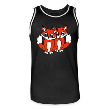 2 Amis Renards Roux Renard Deux Animaux Sauvages Équipe - Maillot de basket Homme - noir/blanc - Devant - AI Model Male 185 dark (185cm)