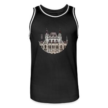 1885 Hungarian Parliament Building - Männer Basketball-Trikot - Schwarz/Weiß - Vorne - AI Model Male 185 dark (185cm)